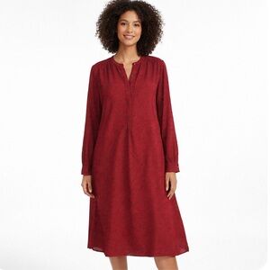 Boden Red Long Sleeve Midi Dress Polka Dot V-Neck Button Front Women’s Large